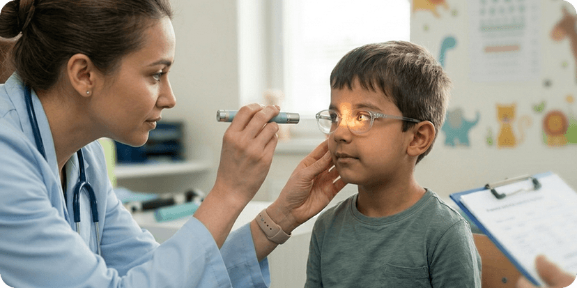 Child receiving a squint eye examination